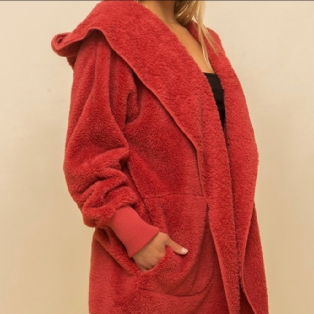 ❤️VINTAGE RED PLUSH HOODED JACKET